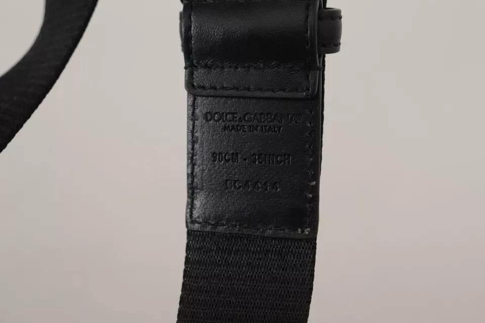 Dolce & Gabbana Blue Black Logo Print Silver Buckle Belt - Hilstor