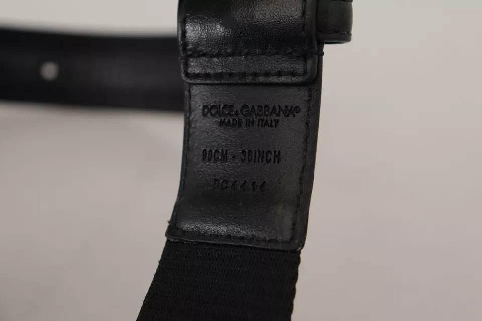 Dolce & Gabbana Blue Black Logo Print Silver Buckle Belt - Hilstor