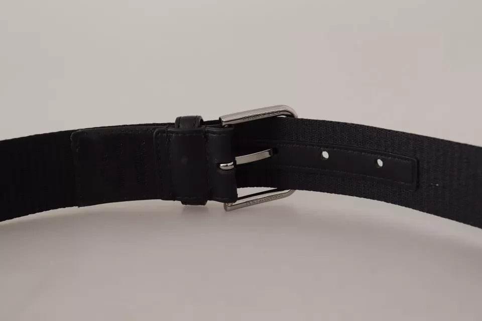 Dolce & Gabbana Blue Black Logo Print Silver Buckle Belt - Hilstor