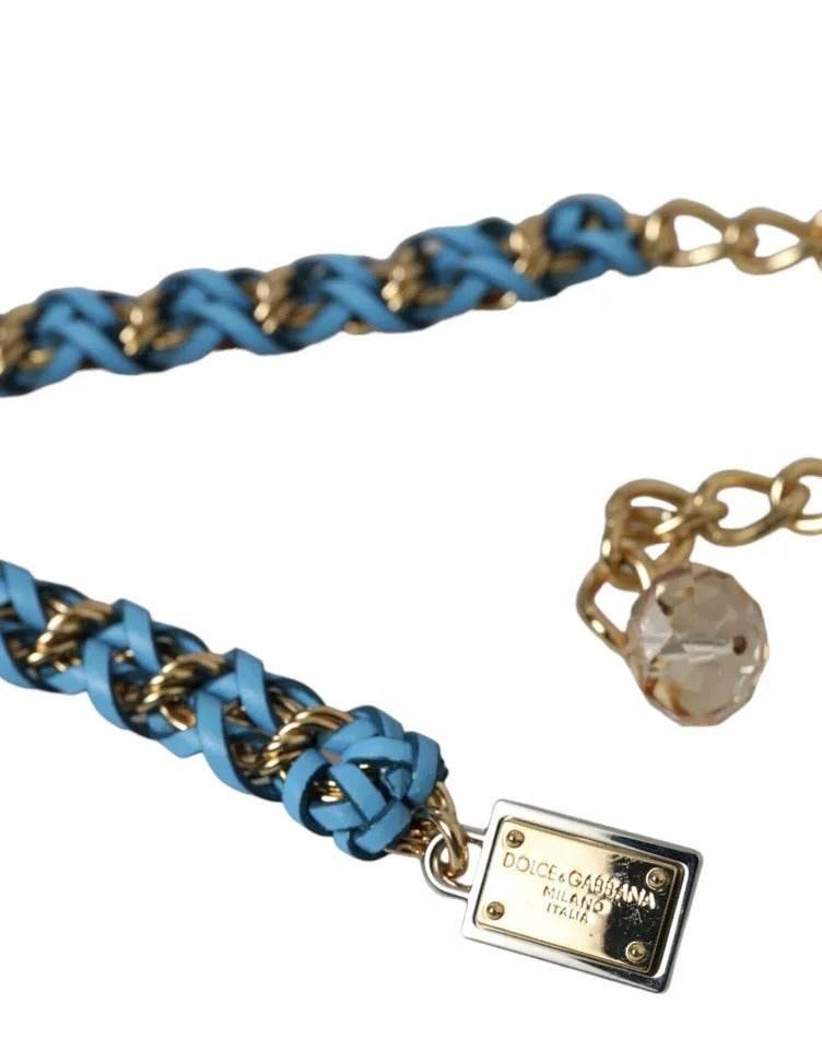 Dolce & Gabbana Blue Braided Gold Brass Chain Waist Belt - Hilstor