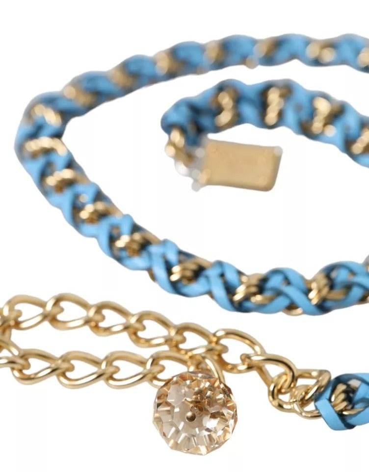Dolce & Gabbana Blue Braided Gold Brass Chain Waist Belt - Hilstor