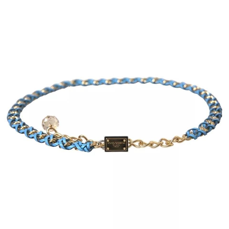 Dolce & Gabbana Blue Braided Gold Brass Chain Waist Belt - Hilstor
