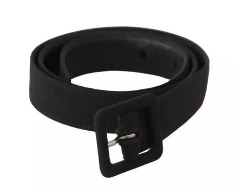 Dolce & Gabbana Black Velvet Leather Logo Waist Buckle Belt - Hilstor