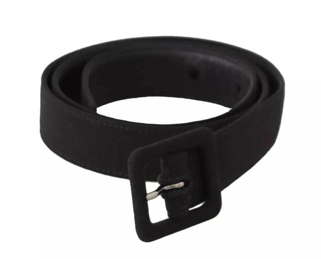 Dolce & Gabbana Black Velvet Leather Logo Waist Buckle Belt - Hilstor