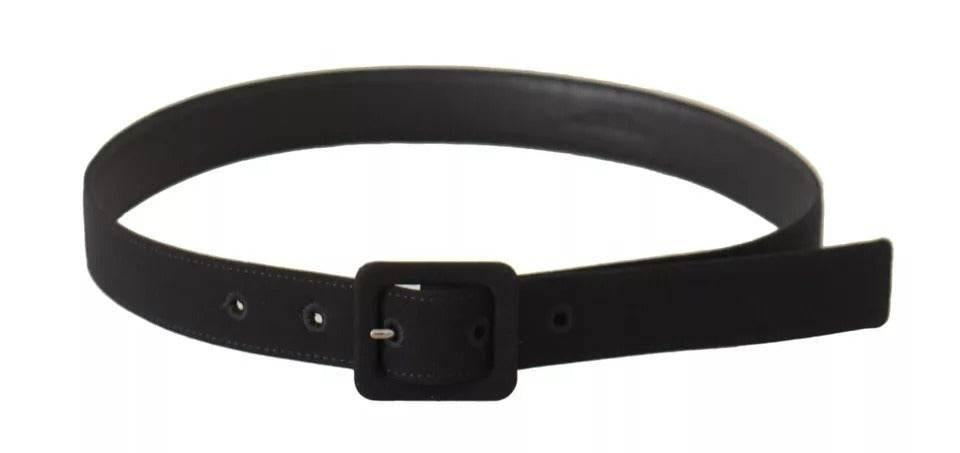 Dolce & Gabbana Black Velvet Leather Logo Waist Buckle Belt - Hilstor