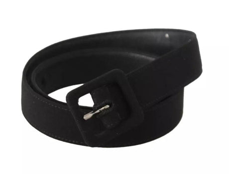 Dolce & Gabbana Black Velvet Leather Logo Waist Buckle Belt - Hilstor
