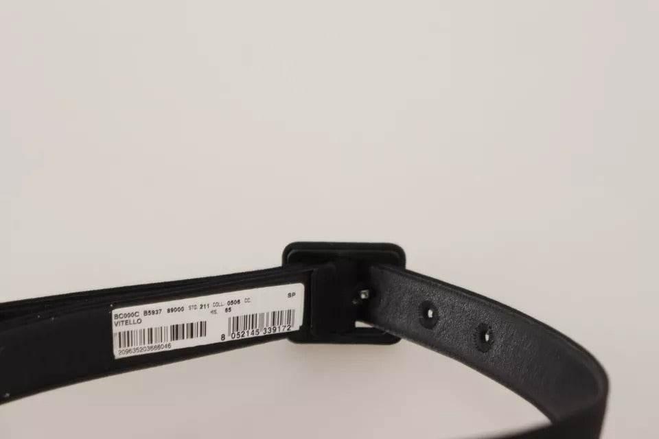 Dolce & Gabbana Black Velvet Leather Logo Waist Buckle Belt - Hilstor