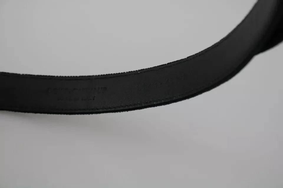 Dolce & Gabbana Black Velvet Leather Silver Buckle Belt - Hilstor