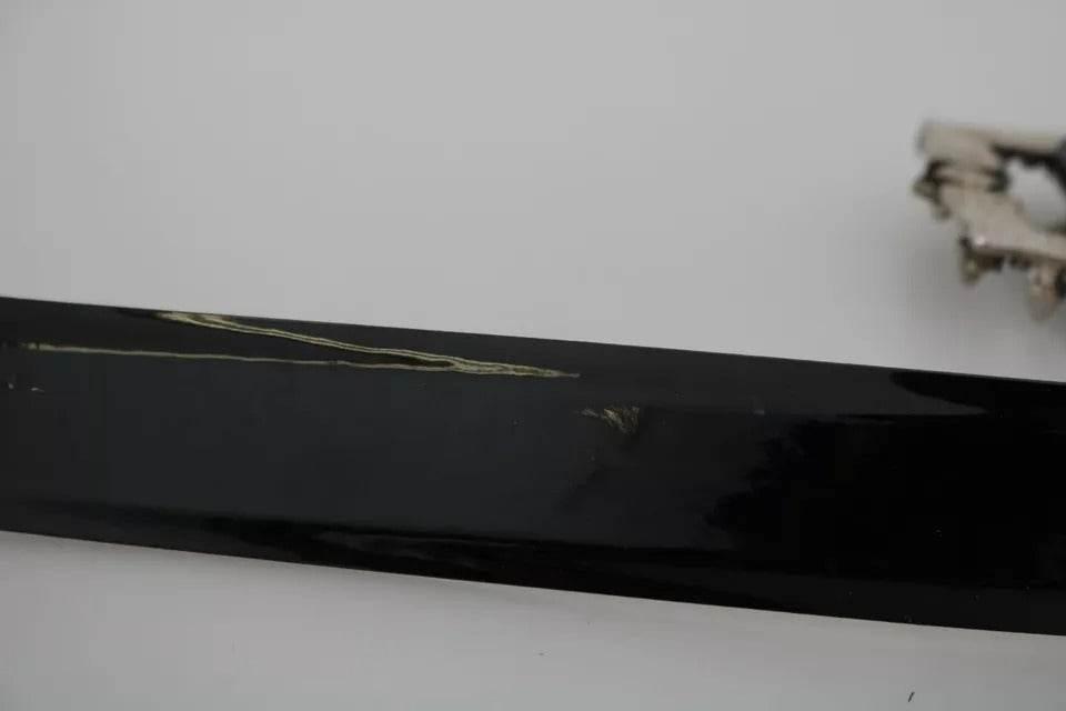 Dolce & Gabbana Black Shiny Leather Crystal Logo Buckle Belt - Hilstor