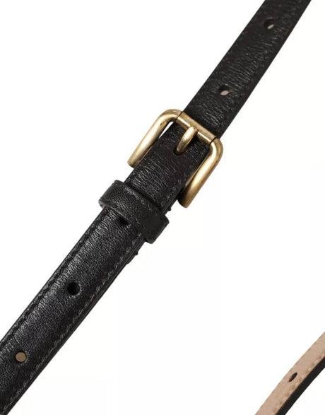 Dolce & Gabbana Dark Brown Leather Gold Metal Buckle Women Belt - Hilstor