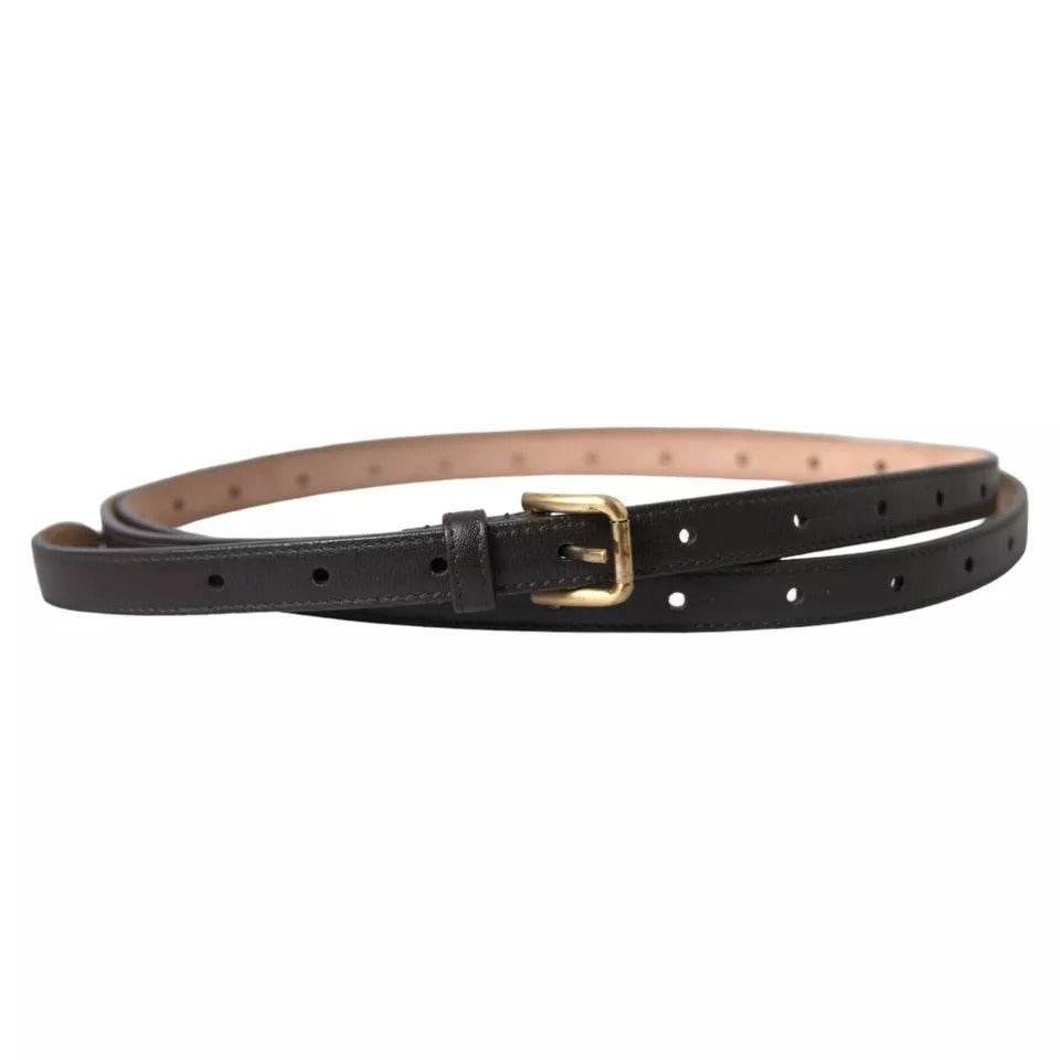 Dolce & Gabbana Dark Brown Leather Gold Metal Buckle Women Belt - Hilstor