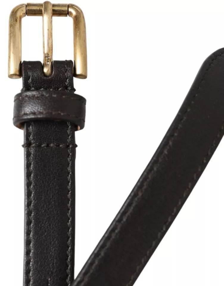 Dolce & Gabbana Dark Brown Leather Gold Metal Buckle Women Belt - Hilstor
