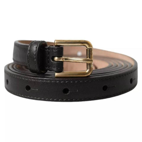Dolce & Gabbana Dark Brown Leather Gold Metal Buckle Women Belt - Hilstor