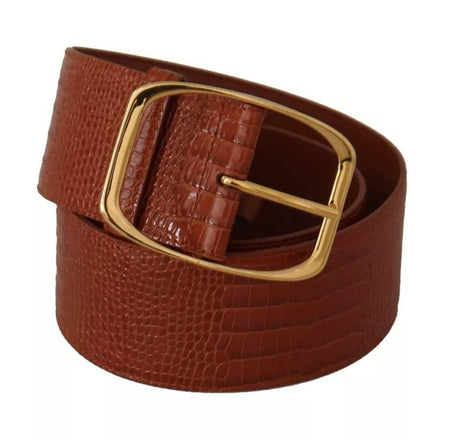 Dolce & Gabbana Brown Wide Waist Design Leather Gold Metal Buckle Belt - Hilstor