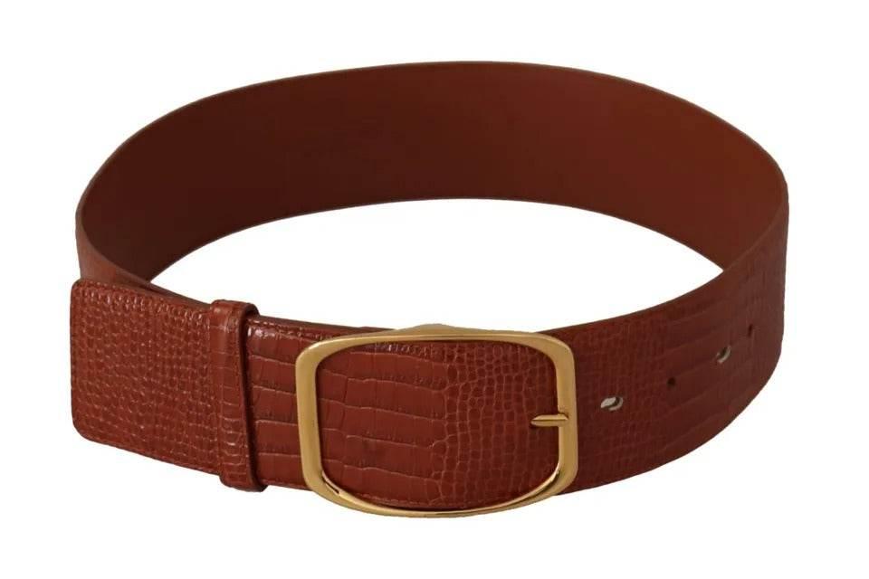 Dolce & Gabbana Brown Wide Waist Design Leather Gold Metal Buckle Belt - Hilstor