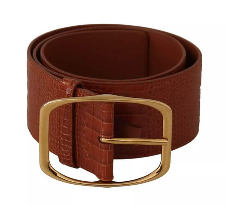 Dolce & Gabbana Brown Wide Waist Design Leather Gold Metal Buckle Belt - Hilstor