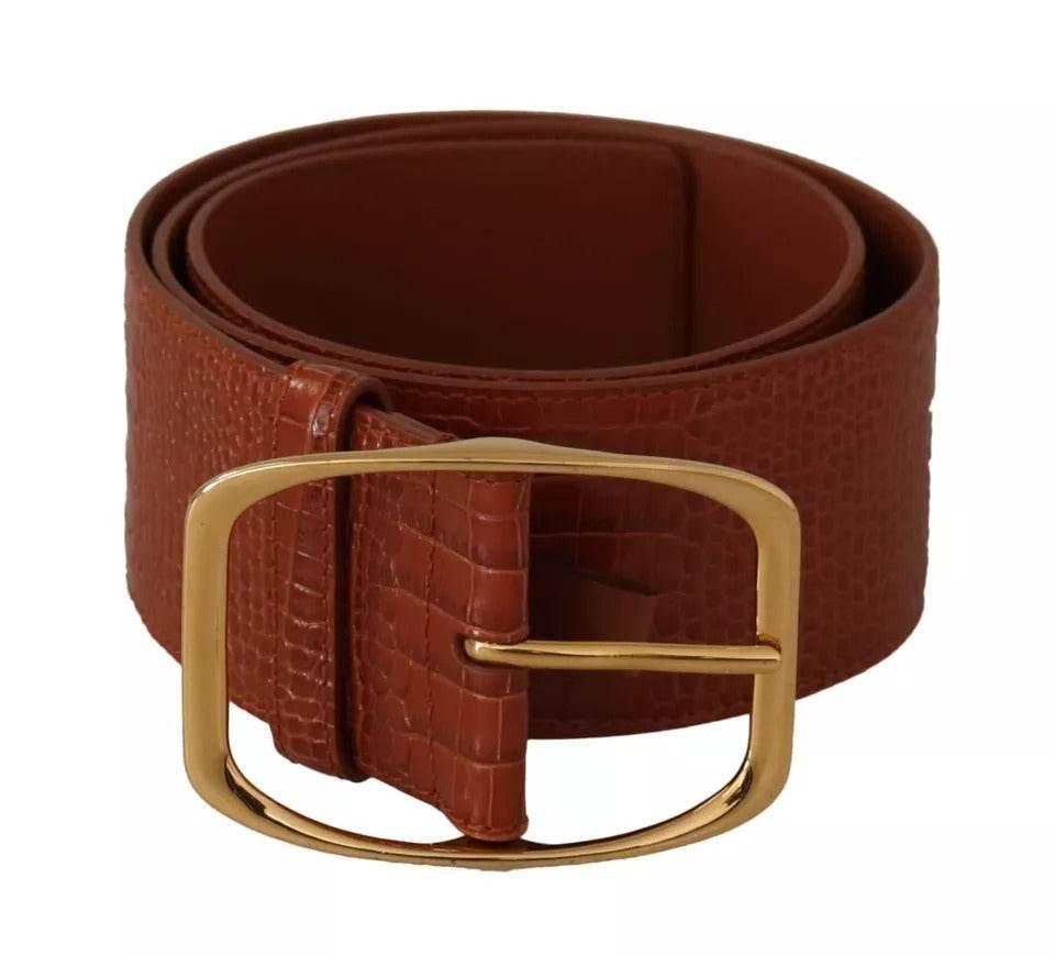 Dolce & Gabbana Brown Wide Waist Design Leather Gold Metal Buckle Belt - Hilstor