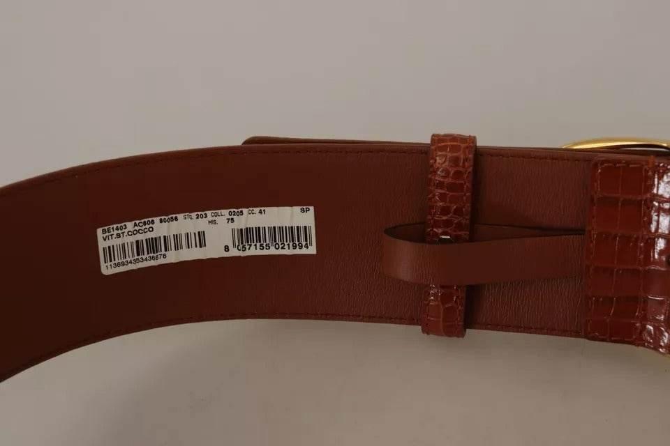 Dolce & Gabbana Brown Wide Waist Design Leather Gold Metal Buckle Belt - Hilstor