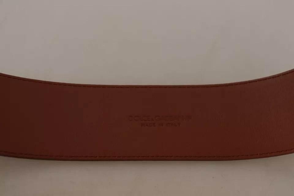 Dolce & Gabbana Brown Wide Waist Design Leather Gold Metal Buckle Belt - Hilstor