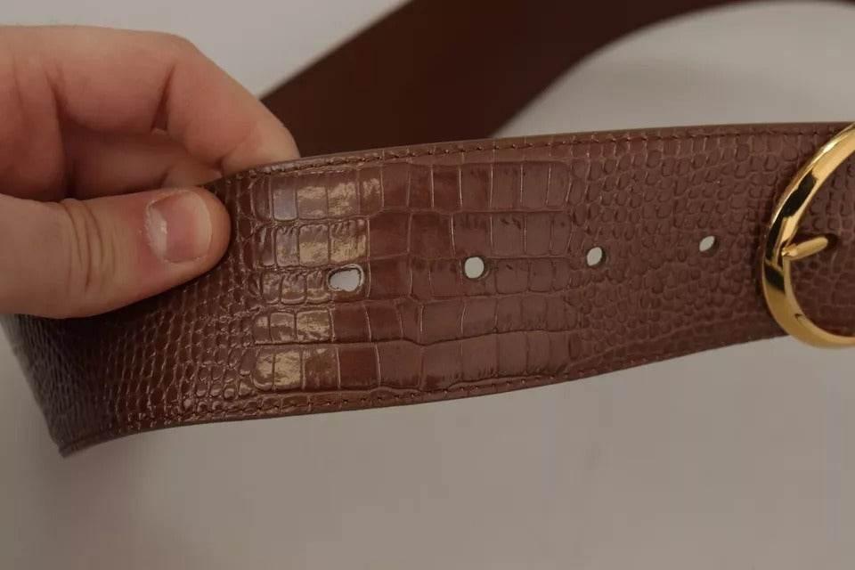 Dolce & Gabbana Brown Wide Waist Leather Gold Oval Metal Buckle Belt - Hilstor