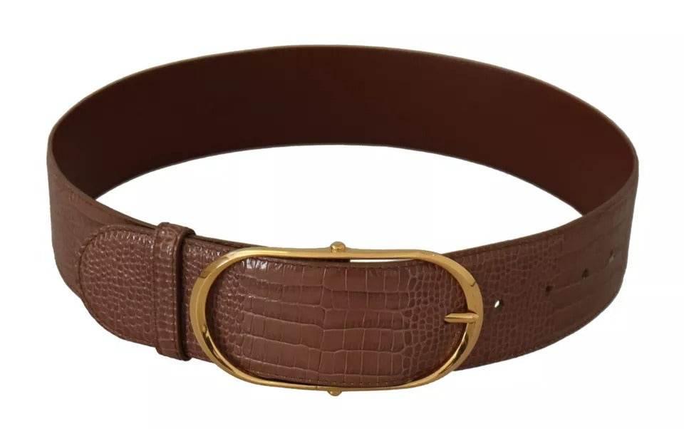 Dolce & Gabbana Brown Wide Waist Leather Gold Oval Metal Buckle Belt - Hilstor