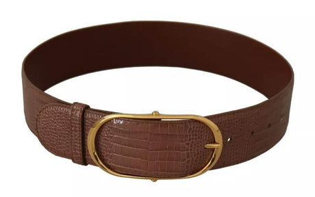 Dolce & Gabbana Brown Wide Waist Leather Gold Oval Metal Buckle Belt - Hilstor