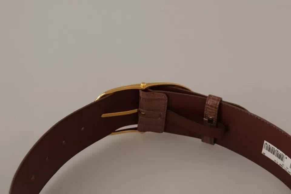 Dolce & Gabbana Brown Wide Waist Leather Gold Oval Metal Buckle Belt - Hilstor