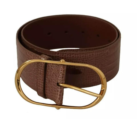 Dolce & Gabbana Brown Wide Waist Leather Gold Oval Metal Buckle Belt - Hilstor