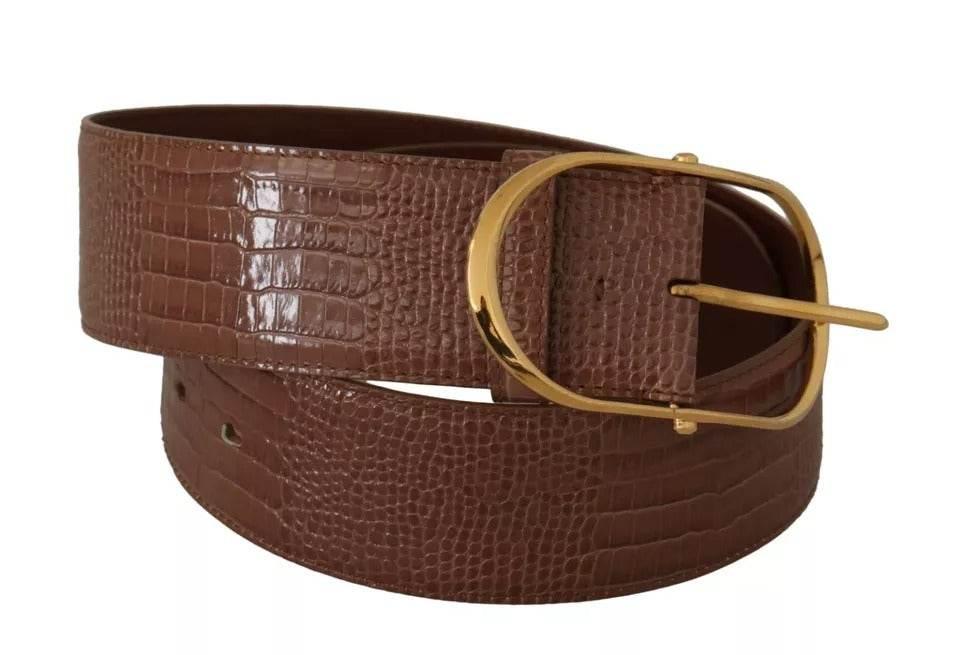 Dolce & Gabbana Brown Wide Waist Leather Gold Oval Metal Buckle Belt - Hilstor