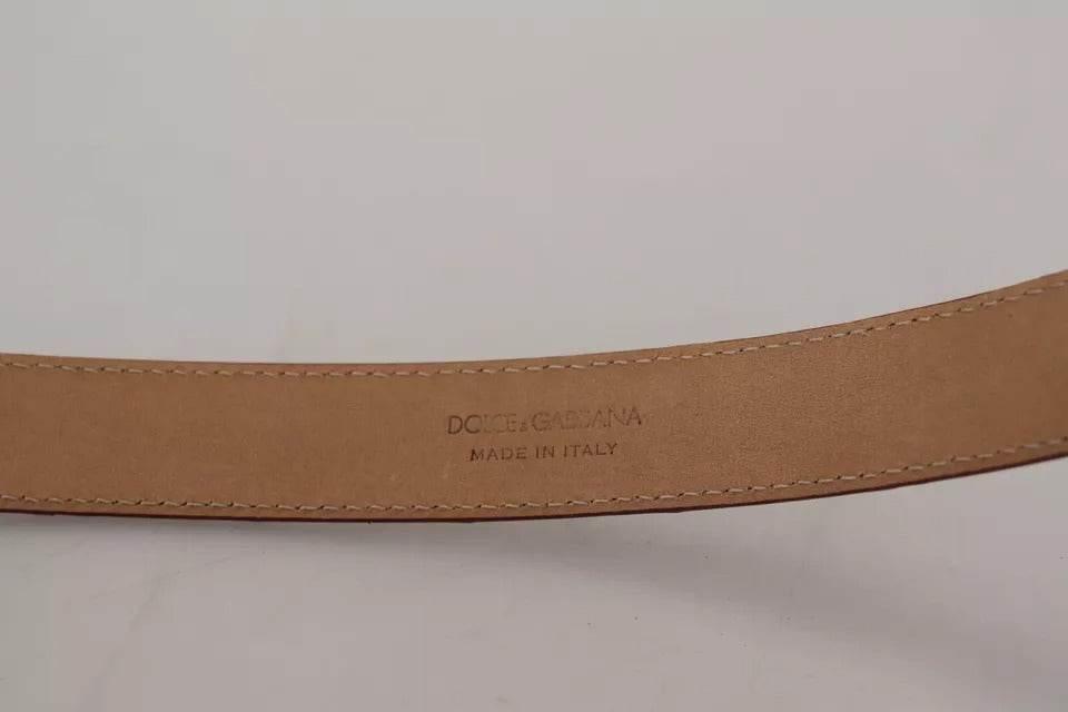 Dolce & Gabbana Brown Leather Gold Engraved Metal Buckle Belt - Hilstor