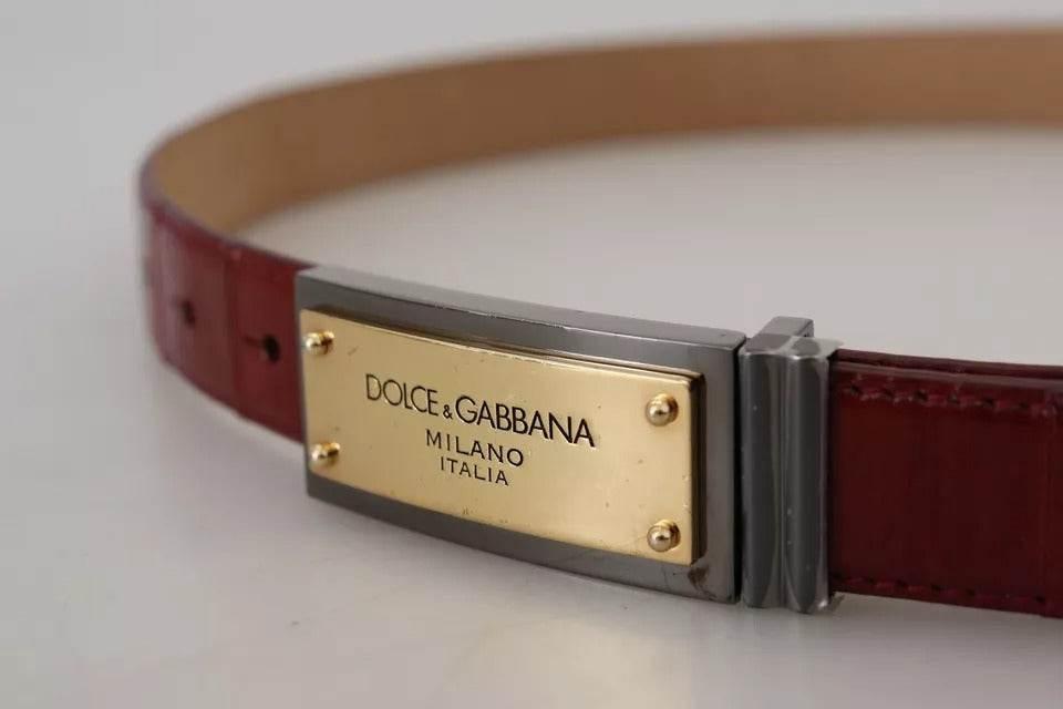 Dolce & Gabbana Brown Leather Gold Engraved Metal Buckle Belt - Hilstor