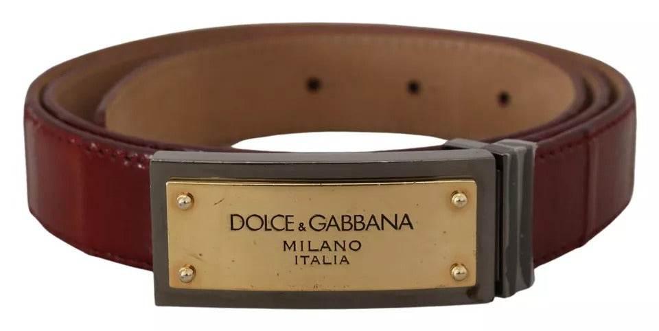 Dolce & Gabbana Brown Leather Gold Engraved Metal Buckle Belt - Hilstor