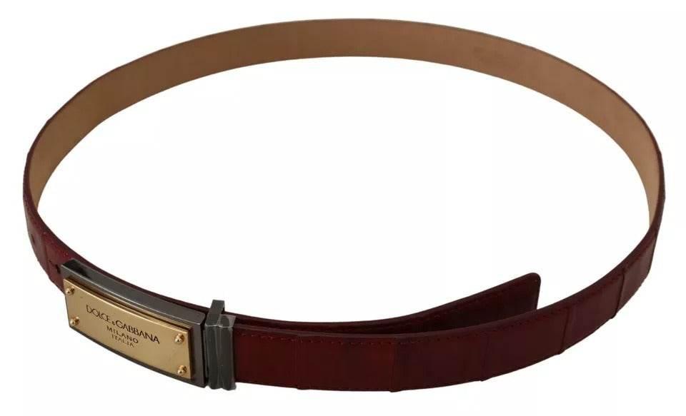 Dolce & Gabbana Brown Leather Gold Engraved Metal Buckle Belt - Hilstor