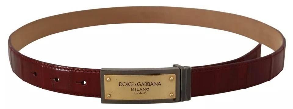 Dolce & Gabbana Brown Leather Gold Engraved Metal Buckle Belt - Hilstor