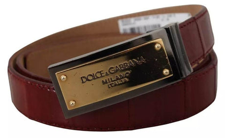 Dolce & Gabbana Brown Leather Gold Engraved Metal Buckle Belt - Hilstor