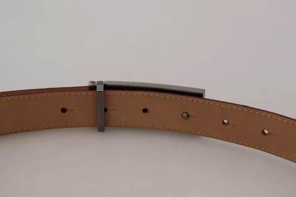 Dolce & Gabbana Brown Leather Gold Engraved Metal Buckle Belt - Hilstor