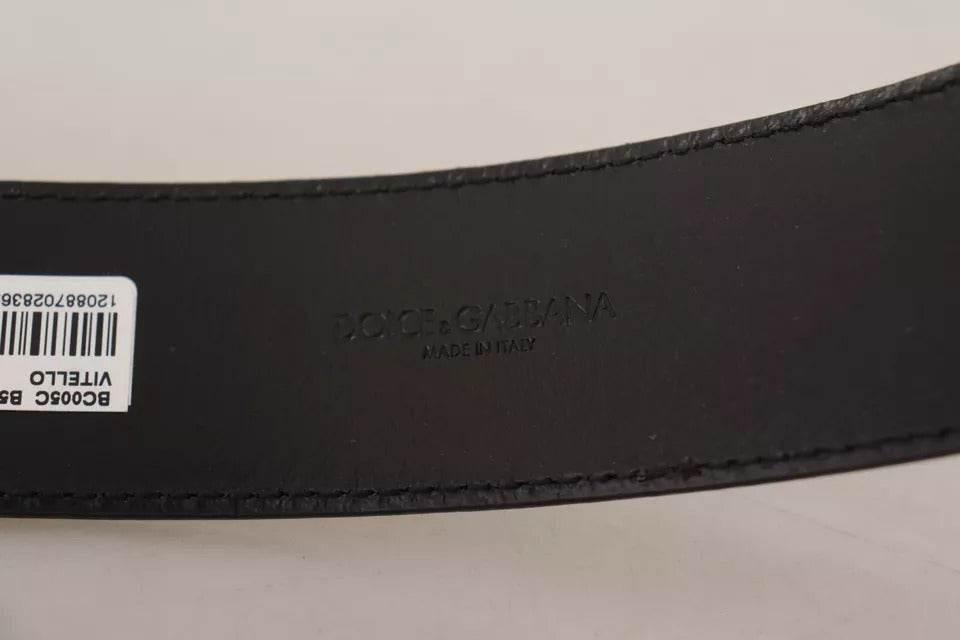 Dolce & Gabbana Dark Brown Leather Logo Engraved Metal Buckle Belt - Hilstor