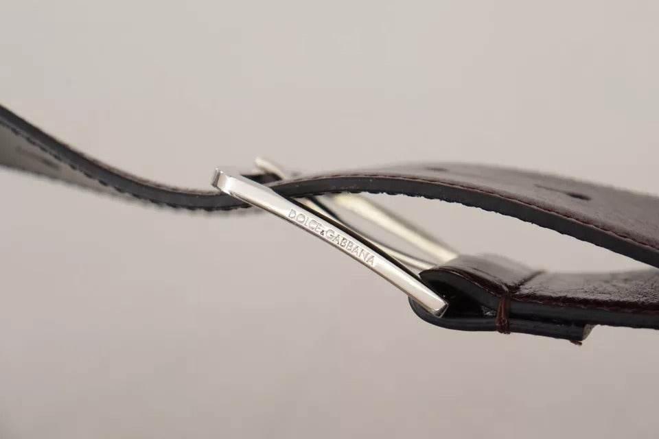 Dolce & Gabbana Dark Brown Leather Logo Engraved Metal Buckle Belt - Hilstor