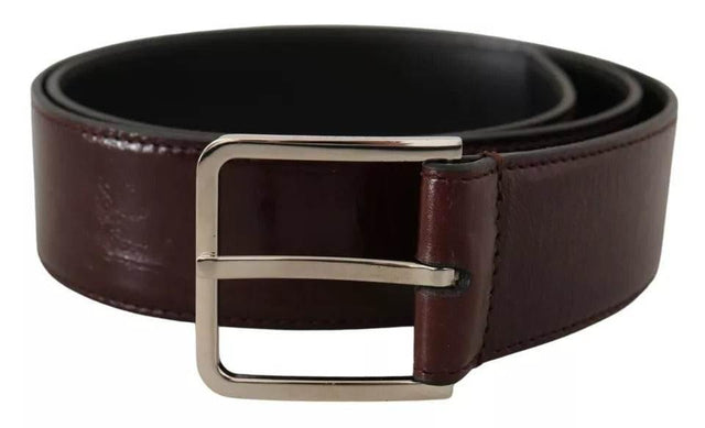 Dolce & Gabbana Dark Brown Leather Logo Engraved Metal Buckle Belt - Hilstor
