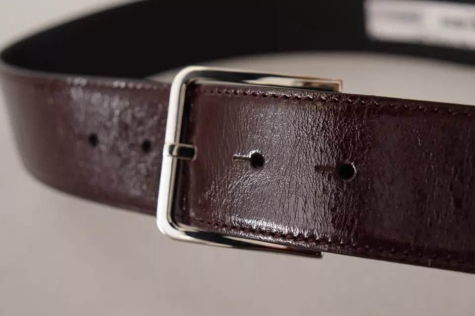 Dolce & Gabbana Dark Brown Leather Logo Engraved Metal Buckle Belt - Hilstor