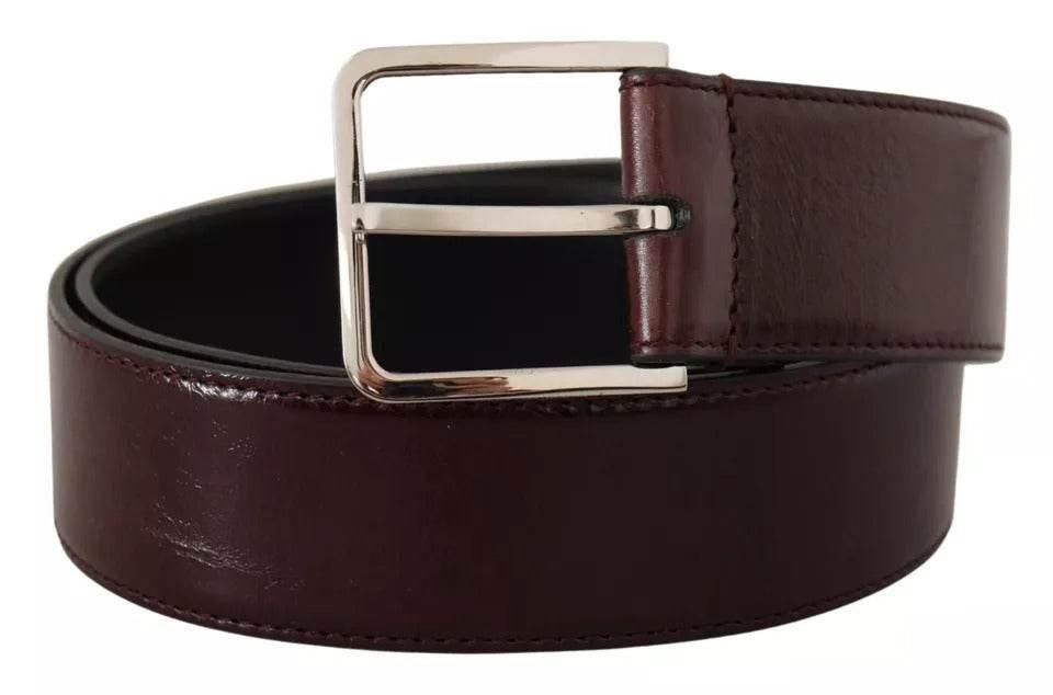 Dolce & Gabbana Dark Brown Leather Logo Engraved Metal Buckle Belt - Hilstor