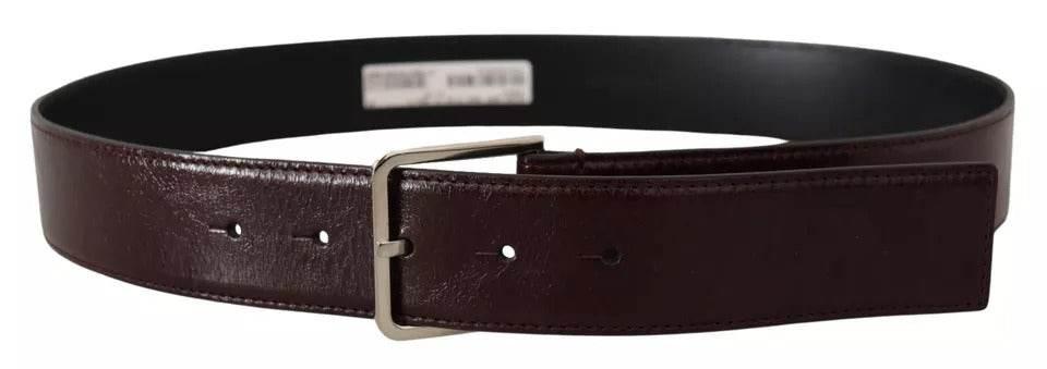 Dolce & Gabbana Dark Brown Leather Logo Engraved Metal Buckle Belt - Hilstor