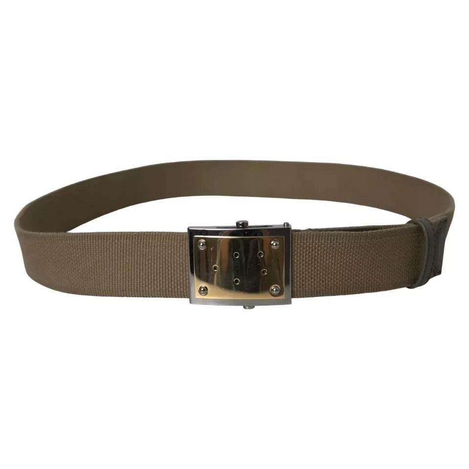 Dolce & Gabbana Brown Canvas Square Metal Buckle Men Belt - Hilstor