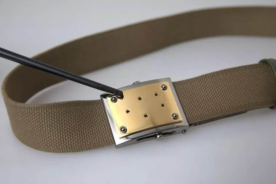 Dolce & Gabbana Brown Canvas Square Metal Buckle Men Belt - Hilstor