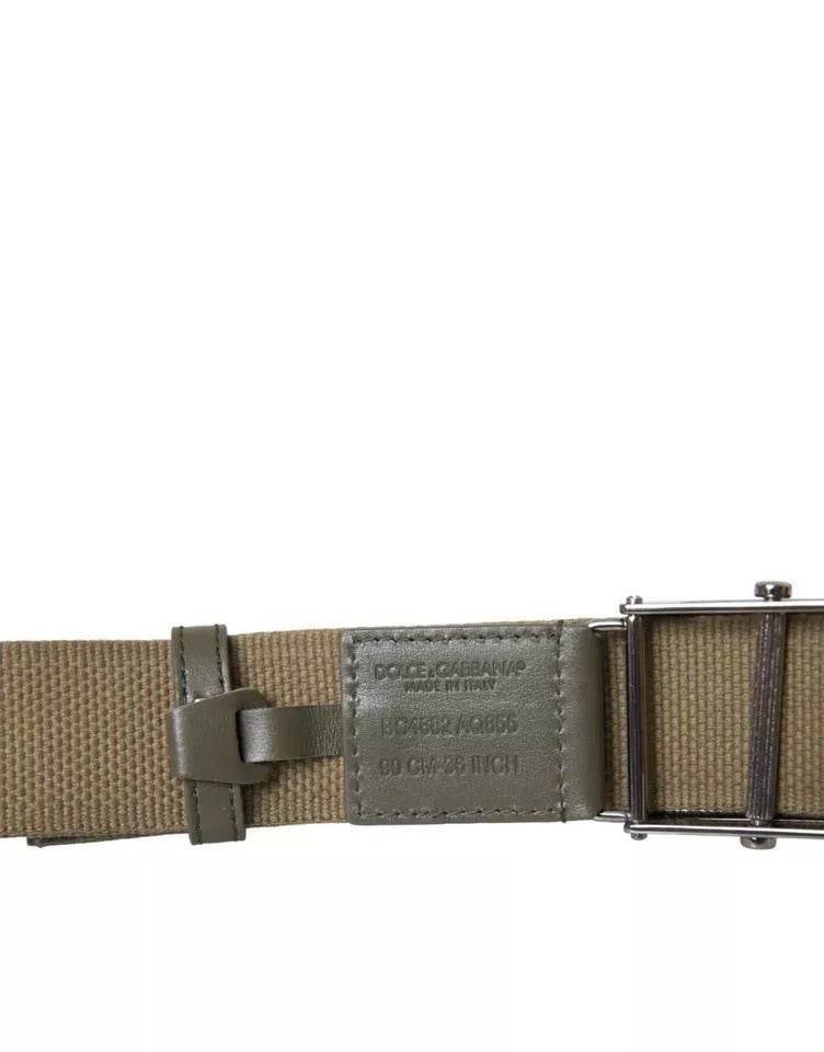 Dolce & Gabbana Brown Canvas Square Metal Buckle Men Belt - Hilstor