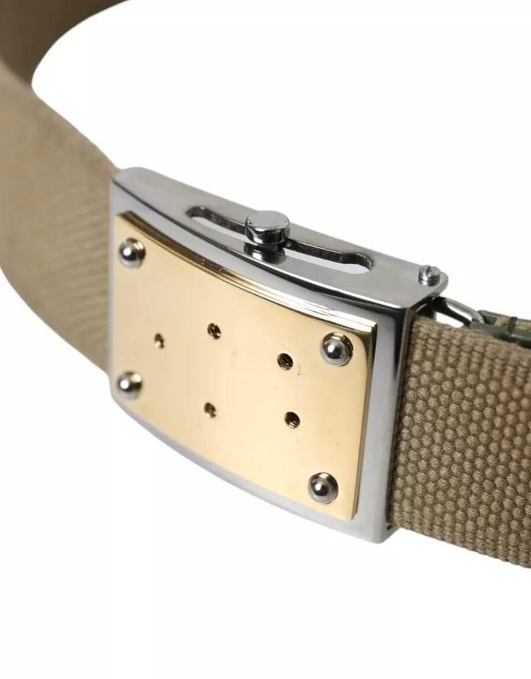 Dolce & Gabbana Brown Canvas Square Metal Buckle Men Belt - Hilstor
