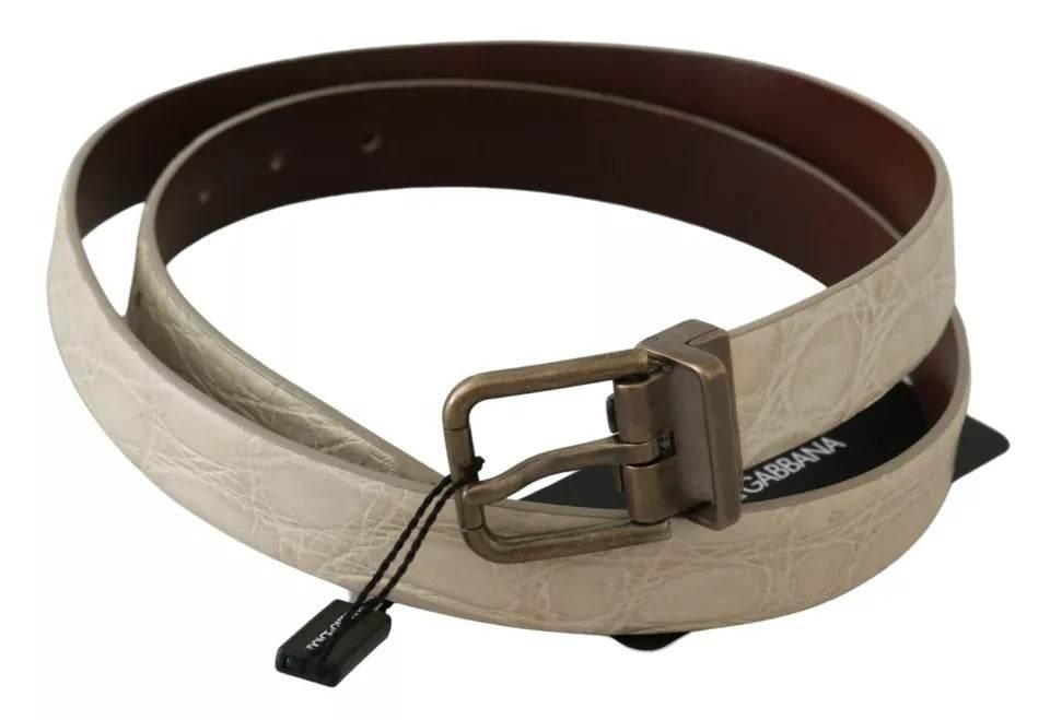 Dolce & Gabbana Cream Beige Gold Buckle Waist Leather Belt - Hilstor