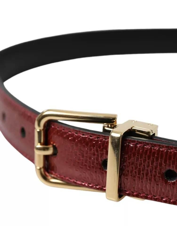 Dolce & Gabbana Maroon Leather Gold Metal Buckle Men Belt - Hilstor