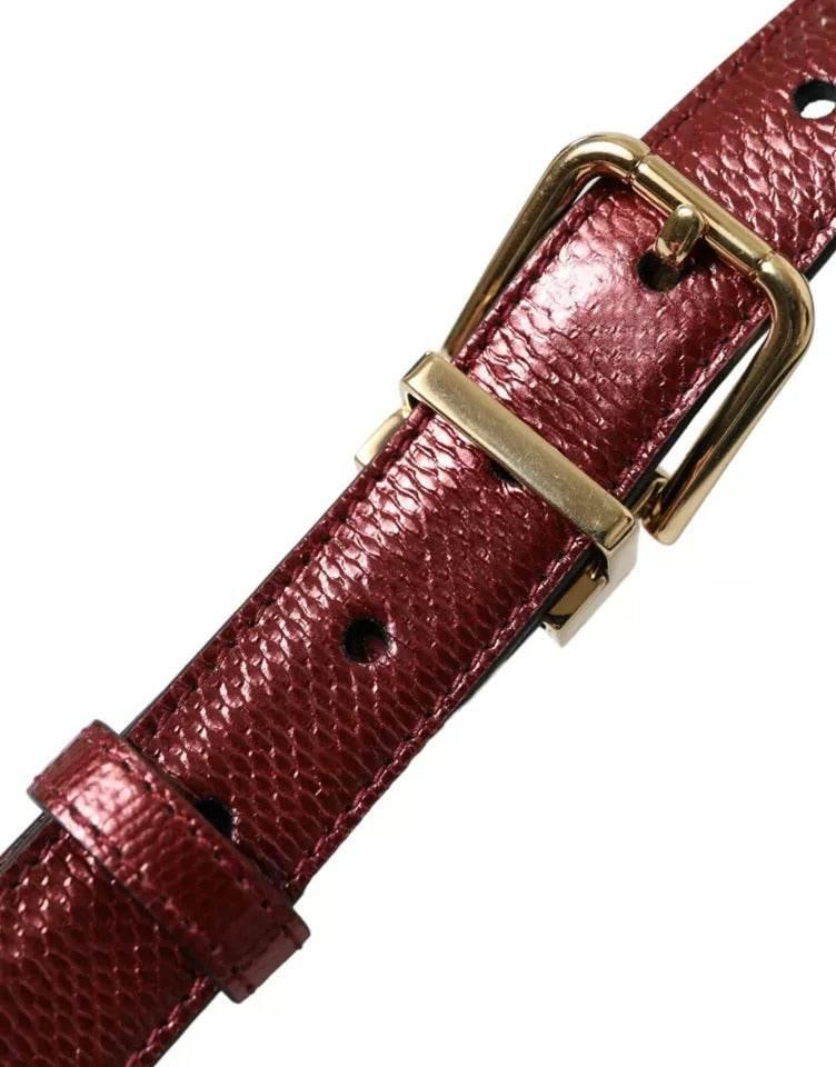 Dolce & Gabbana Maroon Leather Gold Metal Buckle Men Belt - Hilstor