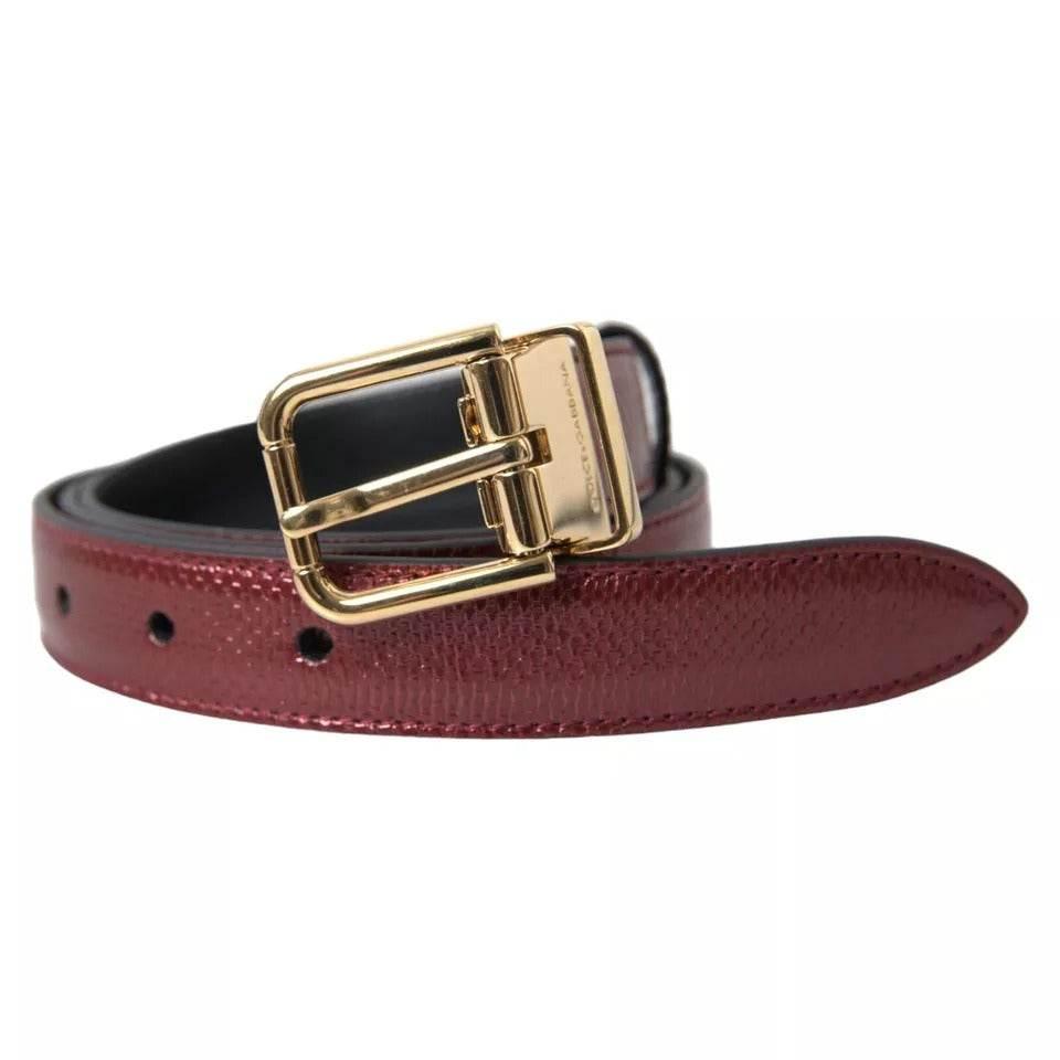 Dolce & Gabbana Maroon Leather Gold Metal Buckle Men Belt - Hilstor